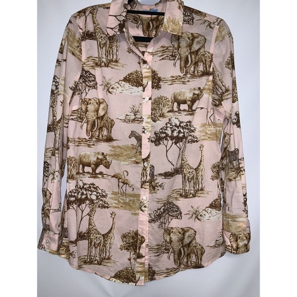 J. McLaughlin Tops - J.McLaughlin Animal Print Pink Button Down Blouse Size Medium